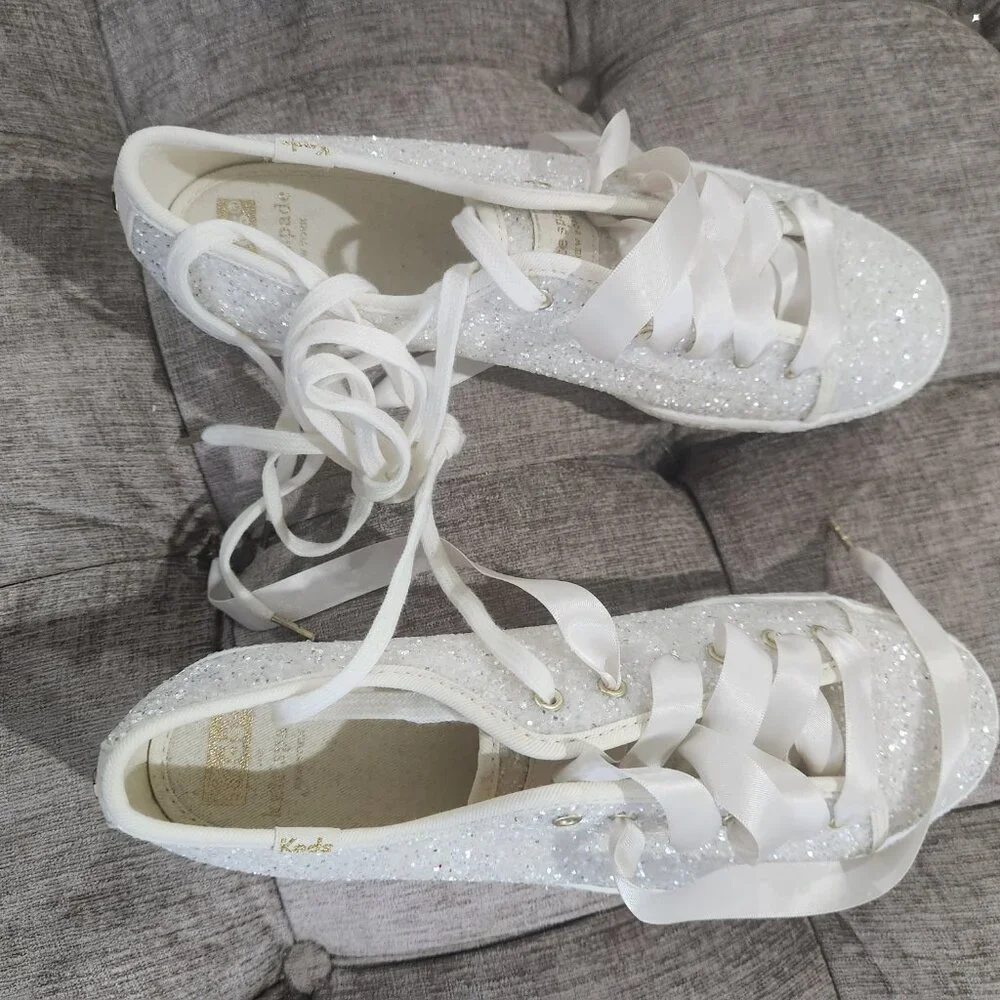 Kate Spade x Keds truly all over glitter sneakers Ivory/Cream Size 9 - Picture 3 of 13